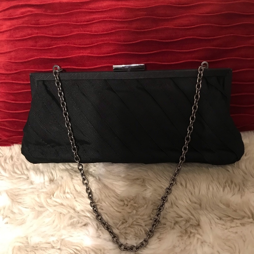 BCBGMaxAzria Black Satin Evening Hand Bag